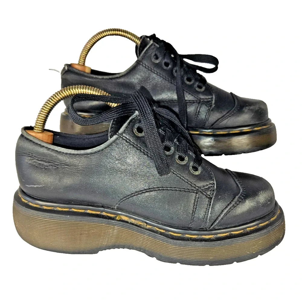 Dr. Martens 8651 Made in England Black Leather Platform Oxfords Sz UK 5 US 7